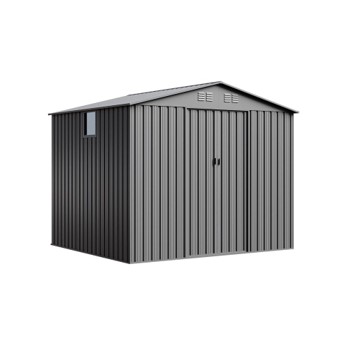 Domek narzędziowy metalowy NORDVIC Magni 283x251 cm + przesuwne Drzwi 182 cm, Ocynkowany, Dwuspadowy Dach, Wentylacja, Light Grey
